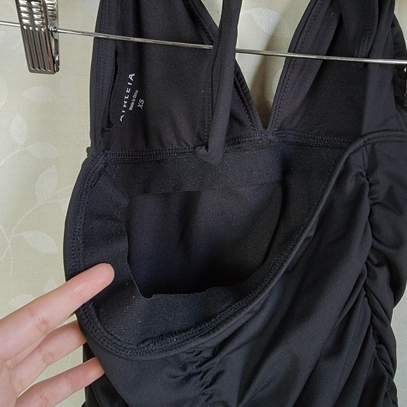 Athleta Harlow Black Halter Ruched Tankini Swim Top | Retro 90s Y2K Swimwear XS - Picture 10 of 16